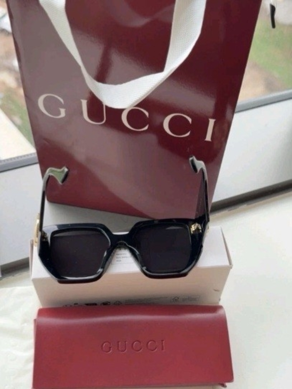 Gucci Black Oversized Square Sunglasses with Gold Temples